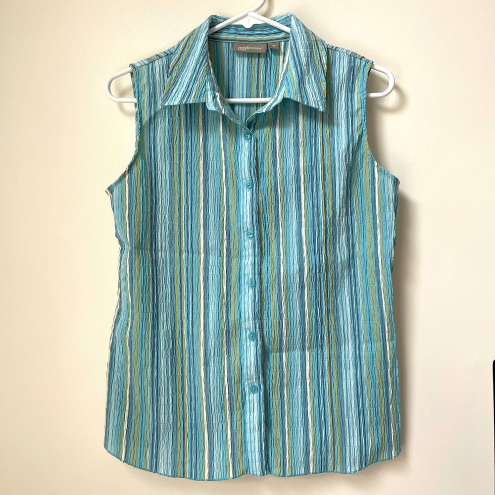 Blue striped button up tank top